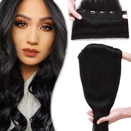 14 inch SEGO Clip in Hair Extension Human Hair One Piece THICK [#1 Jet Black] 100% Real Remy Hairpieces 3/4 Full Head Straight (75g)