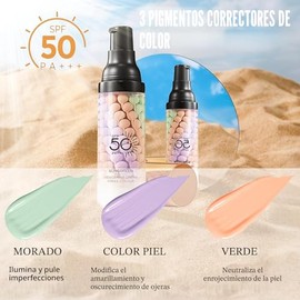 Imprimación 3 en 1 para la cara antes del maquillaje, crema aislante de protección solar, SPF 50, corrector de color en un solo paso, difumina imperfe