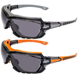 Global Vision Octane Padded Motorcycle Riding Safety Sunglasses 2 Pair Grey & Orange Gaskets w/Smoke Lenses