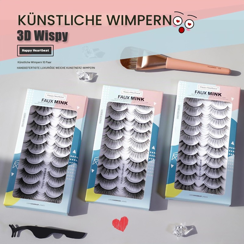 Happy Heartbeat 3D Fluffy False Eyelashes, Natural Look, Faux Mink