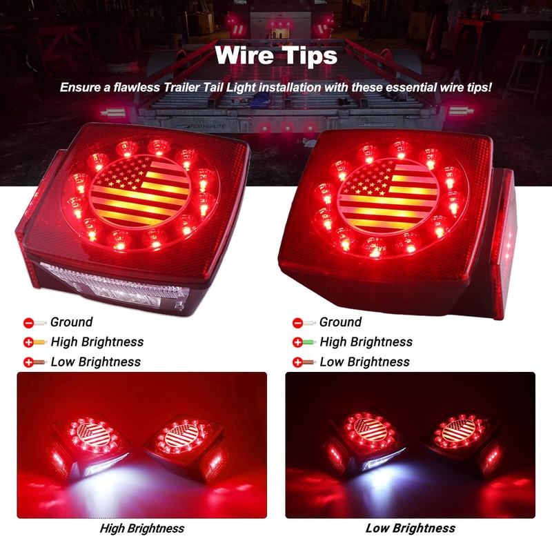 XtraGlow Submersible Square LED Trailer Tail Light Kit American Flag