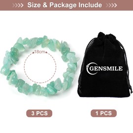 GENSMILE Green Stone Bracelet Crystal Stone Chain - Pack of 3 Natural Rock Crystal Gemstone Bead Bracelet for Women, Real Stones Yoga Wrist Band Green Crystal Chain Gifts for Girls Women, Stone