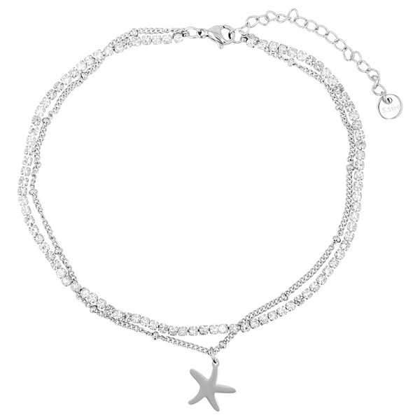 Akzent Fußkette Damen Edelstahl 2-reihig 24+5 cm verstellbar – Fußkettchen