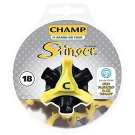 Champ Prime Golf SuperStore Scorpion Stinger Spikes Disk Slim-Lok Non-Clogging Golf Spikes | Black/Yellow | (18 Pack)