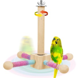 DIANlOVS 360°Rotating Bird Perch Toy –Interactive Wooden Parrot Stand Cage Accessory for Budgies,Parakeets, Cockatiels,Conures,Lovebirds,Finches–Fun Exercise Toy for Small and Medium Birds