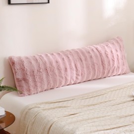 Chumerry Blush Pink Plush Body Pillow Case Fluffy Shaggy Faux Fur Pillow Cover Ultra Soft Warm Rabbit Fur Decorative Body Pillow Cover Long Pillowcase for Couch Sofa Bed, 20 x 54 Inches