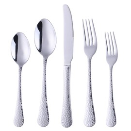 Bisda Silverware Set, 5 Piece Premium 18/8 Stainless Steel Hammered Kitchen Utensil Flatware Cutlery Sets of 1, Mirror Polish, Dishwasher Safe (5-Silver)