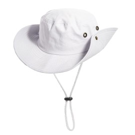KorhLeoh Men Women Summer Boonie Safari Hat with String - Foldable Wide Brim Cotton Sun Bucket Hat White