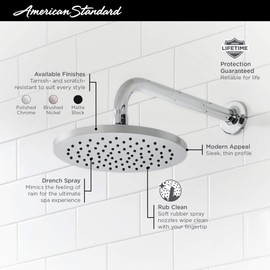 American Standard 1660528.243 Studio S 1-Spray 8 in. Single Wall Mount Fixed Shower Head, Matte Black