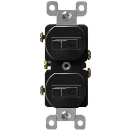 ENERLITES Duplex Double Toggle Light Switch, Single Pole, Side Wiring, Copper Wire Only, Grounding Screw, Residential Grade, 15A 120V, UL Listed, 82150-BK, Black