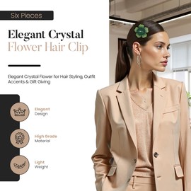 2.9 Inches Created Crystal Hibiscus Hawaiian Flower Hair Clips for Women | Elegant Headdress Bobby Pins for Hair | Boho Braids Artificial Flower Clips for Women, Green