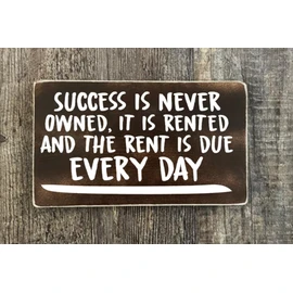Sucess is never owned it is rented and the rent is due everyday, Modern Rustic Wood Hanging Sign 9"x6" Home Decore, Farmhouse Office Bar Kitchen Decore, Coffee Shop