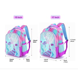 Reversible Sequin School Backpack Lightweight Little Kid Book Bag for Preschool Kindergarten Elementary (17", Mermaid)