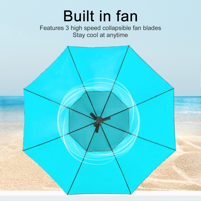 Cooling Fan Umbrella UV Guard Sun Blocking 2600mAh USB Rechargeable