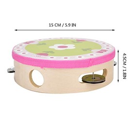 15cm Wooden Handheld Tambourine Maple Wood Hand Drum Bell Musical Percussion Instrument for Party Kids Educational Instrument Toy Gift(Four flowers bloom)