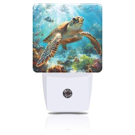 FOISIIAEA Sea Turtle Night Light, Ocean Themed Plug-in Nightlight with Dusk to Dawn Auto Sensor for Home Bedroom Hallway Kitchen 0.5W Sleep Friendly Led Lamp for Women Men