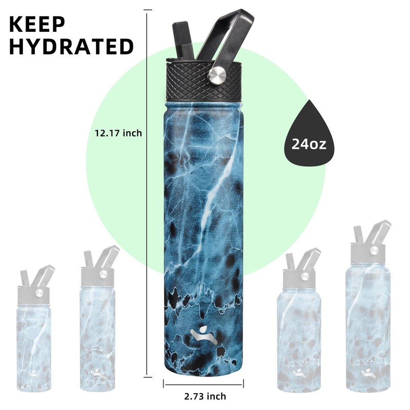 Konokyo Insulated Water Bottle 24oz Stainless Steel Sport Bottles with