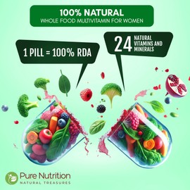 Pure Nutrition Whole Food Multivitamin for Women 1500mg. All Natural Plant Based Women's MULTIVITAMIN | Once Daily | 60 Tablets - 2 Months Supply. | PURE NUTRITION NATURAL TREASURES