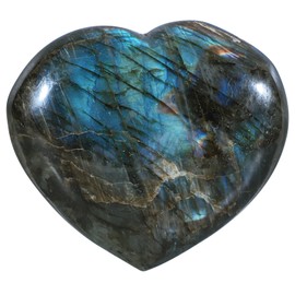 SUNYIK Natural Labradorite Heart Stone, Polished Palm Worry Stone for Anxiety Stress Relief Reiki Healing Meditation & Home Office Decoration, 400-500g
