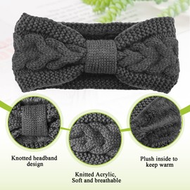 Women's Winter Headband, Pack of 2 Knitted Headbands, Lined with Fleece, Winter Headband with Bow, Women's Wide Elastic Headband, Ear Warmers, Winter Headbands, Headband