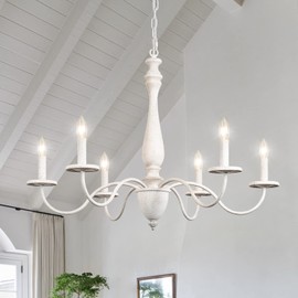 6-Light Chandelier Farmhouse Chandeliers for Dining Room Lighting Fixture, French Country White Chandelier Brown White Wood Chandeliers for Living Room Bedrooms Dining Room Foyer