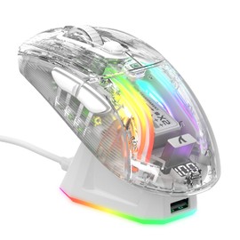 MAMBASNAKE x ATTACK SHARK X2PRO Gaming Mouse, Transparent, Skeleton Stylish, 3 Modes, 2.4 G/Wired TypeC/Bluetooth PixArt Sensor, Wireless Mouse, Silent, Wireless, Lightweight RGB Illumination, RGB