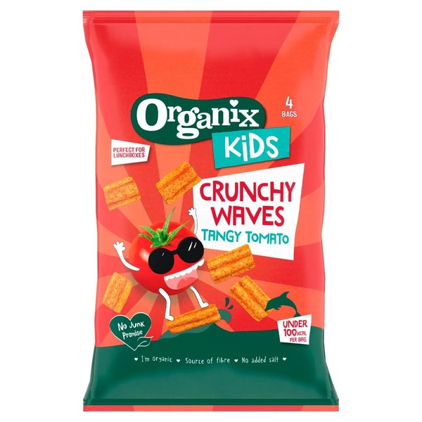 Organix Kids Crunchy Waves Tangy Tomato 3+ Years, 4 x 14g