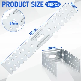 Gulfmew 100pcs Hinge Drylining Brackets Pre-galvanised Drywall Brackets 195mm x 30mm Galvanised Mild Steel Wall Mount Designed for Plasterboard Dry Lining Systems for Wall Ceiling Timber Joint
