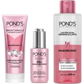 POND'S Kit Bright Miracle Básico 3 pzas, Loción Desmaquillante + Limpiador + Sérum Facial