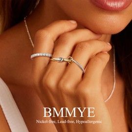 BMMYE Silver Gold Plated Rings for Women Stackable Rings for Women Non Tarnish Cubic Zirconia Ring Size 6