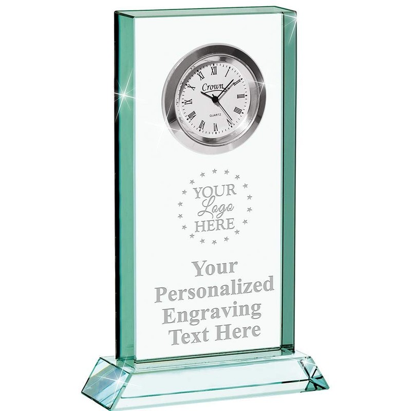 Crown Awards Lifetime Achievement Jade Duo Crystal Clock with Engraving