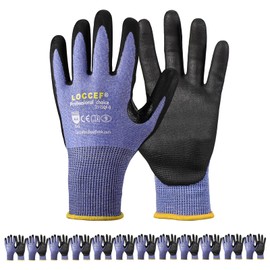 LOCCEF 12 Pairs Safety Work Gloves,Touchscreen Compatible, Superior Dexterity,Level 5/A4 Cut Resistant Work Gloves (Blue 12-Pairs, 9/L)