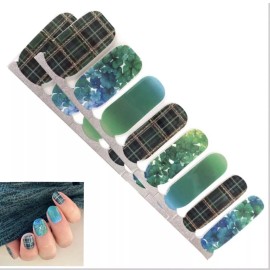 Jaysea Nails Polish Wraps Color Green Plaid Shamrock Street Nail Art Strips B4G1