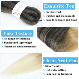 Braiding Hair Pre Stretched 20 Inch 8 Pack Braiding Hair Extensions Itch Free Soft Yaki Texture Hot Water Setting Synthetic Crochet Braids Hair For Women Girls (20Inch,4/27/613)