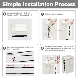 Goodpick Laundry Hamper with Wheels, 75L College Dorm Room Essentials, Clothes Hamper with Removable Wash Bag for Bedroom, Large Laundry Basket with Handle, White