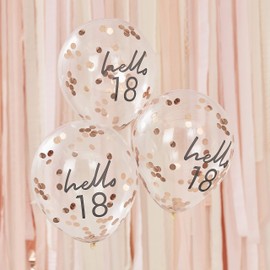 Ginger Ray Mix It Up Confetti Filled "Hello 18" Balloons, Rose Gold, 30 cm Size