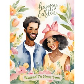 Romantic Happy Easter Greeting Card - Your Love Renews My Heart - Black African American Couple (Husband Wife Boyfriend Girlfriend Partner)