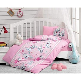 paradise RANFORCE 100% Cotton Baby Bedding, Cute Kitty Themed Duvet Cover Set, Crib Bedding for Baby Girls, Pink