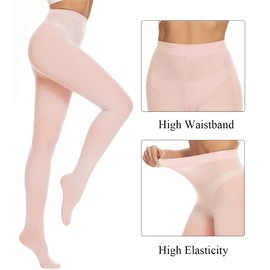 DUCMODA Womens 80 Denier Opaque Tights, Women's Soft Solid Color Footed Pantyhose, High Waist Stocking with 30+ Colors-L-XL-Blush Pink