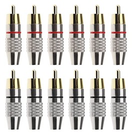 ECSiNG 12PCS RCA Male Plug Screws Audio Video Gold-Plated In-Line Jack Terminal Connector Adapter Solderless RCA Plug Black & Red