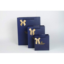 moin moin 17074ra24 Gift Bag, Handled Bag, Paper Bag, 5 Pieces, Simple Blue x Gold Ribbon, 8.9 x 7.0 x 3.1 inches (22.7 x 17.7 x 7.9 cm)