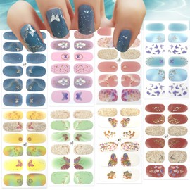 8 Sheets Nail Polish Strips Spring Summer Full Wrap Nail Stickers Nail Gel Stickers for Nail Art Colour Butterfly Design Long Lasting Nail Polish Wraps for Women Girls DIY Manicure Decals