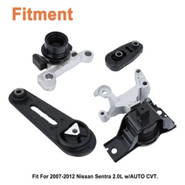 Engine and Automatic Transmission Mount (4PS). Fit for 2007-2012 Nissan Sentra 2.0L w/AUTO CVT.Replaces Part # A4348 A4345 A4318 A4346.