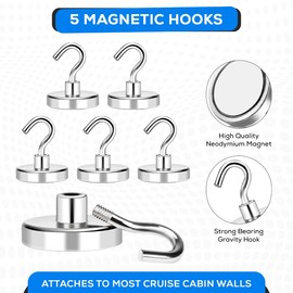 Cruise Ship Essentials - Luggage Tag Holders, Magnetic Dry Erase Whiteboard w/Markers, Power Adapter, 5 80lb Magnetic Hooks (for Royal Carribean)