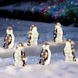Cinnvoice 6 Pcs Lighted Penguin Christmas Decoration Christmas Yard Decorations Acrylic Penguin Party Decorations with LED Mini Lights Battery Operated Outdoor Lighted Holiday Displays for Lawn Garden