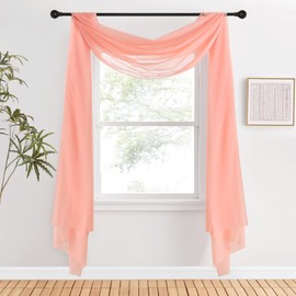 NICETOWN Coral Pink Scarf Voile Sheer Textured for Princess Decor, Lovely Window Topper Decorative Valance for Girls/Daughter's Bedroom, W60 x L216, 1 Pair