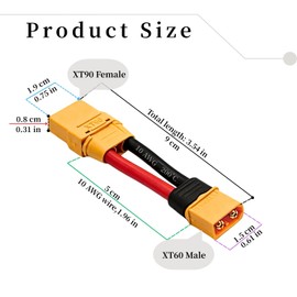 10AWG High Current Connector Adapter Combo (5cm Wired + Wireless Pair) – XT90 to XT60 No Heat Upgrade for FPV Drone RC LiPo Battery (Male/Female Variations) (XT90 Female to XT60 Male + Wireless Pair)