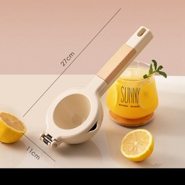Citrus Squeezer, Metal Manual Juicer Lemon Squeezer with Wooden Handle, Hand Citrus Juicer Kitchen Tool(White)