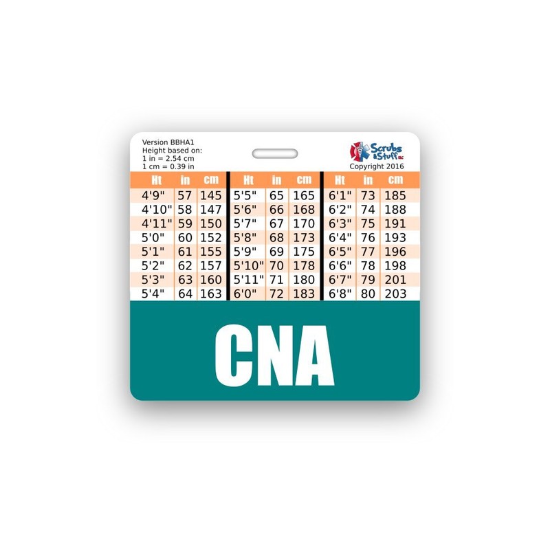 CNA Badge Buddy Horizontal w/Height & Weight Conversion Charts (Teal)