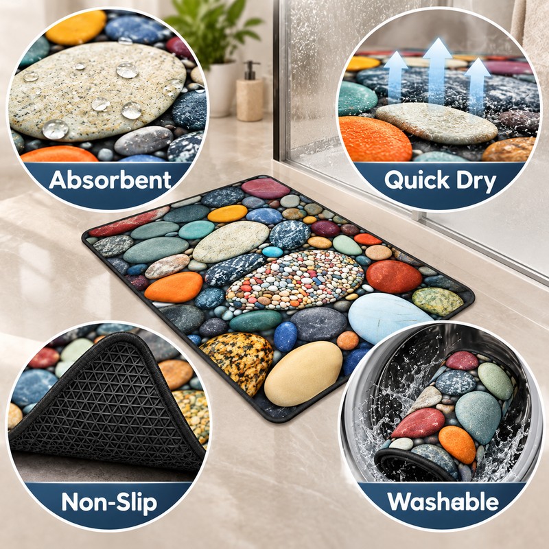 Non-Slip Bathroom Bath Mat – Absorbent Quick-Dry Shower Floor Rug